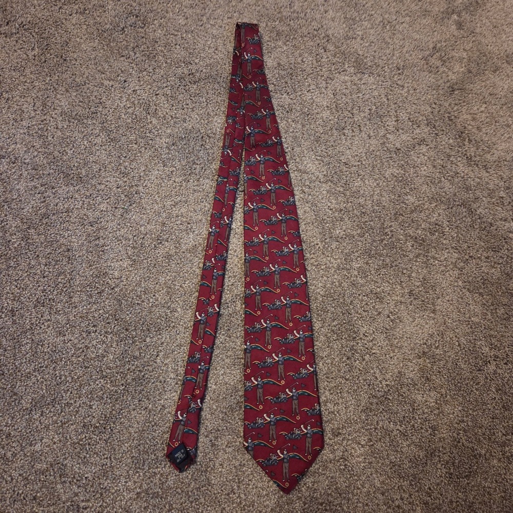 Pebble Beach Mens Silk Tie Burgundy Red Golf Novelty Print Made in USA Classic